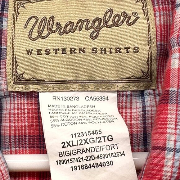 Wrangler Western Plaid Pearl Snap Shirt Men’s 2XL Red Short Sleeve Cowboy Style - Picture 3 of 10
